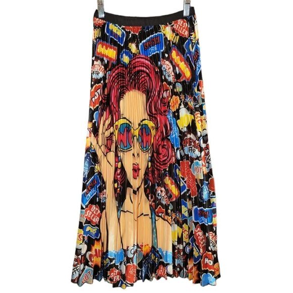 NWT Pop Art Cartoon Kiki Comic Chic High Waist Pleated Skirt OSFM - Picture 6 of 12
